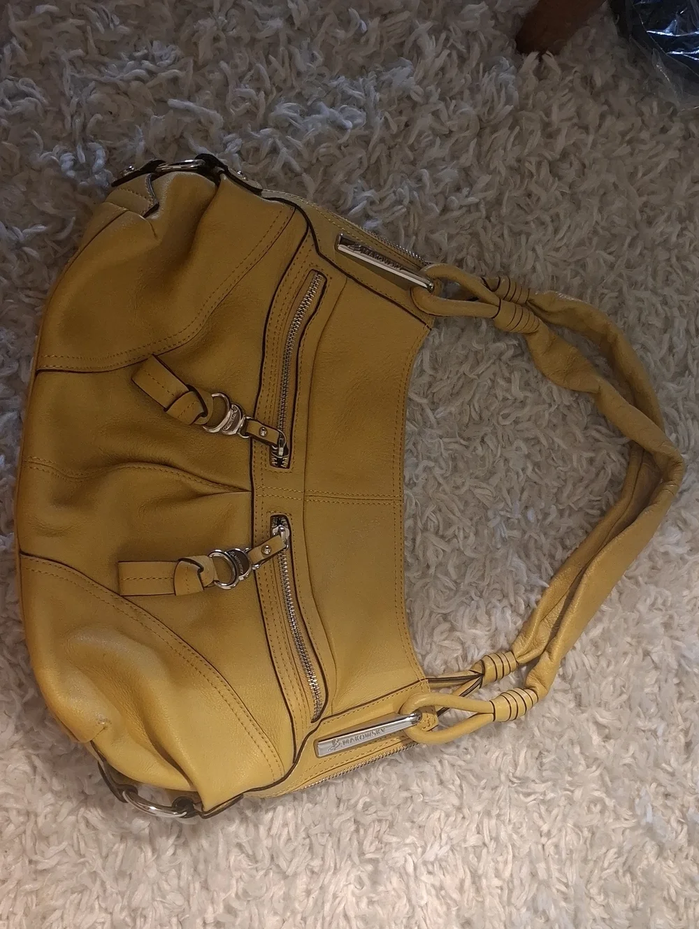 b. makowsky Yellow Leather Shoulder Hobo with Front Zips